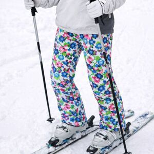 Karbon Ski Snow Pants Size 14 White Purple Neon Floral Insulated Snowboarding